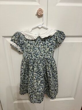 Navy Floral Ruffle Collar Dress for Girls